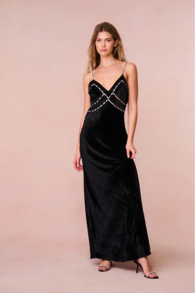 Dresses Women LoveShackFancy Corrino Velvet Embellished Maxi Dress Black