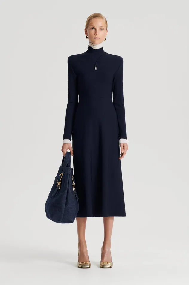 Dresses Women Scanlan Theodore CREPE KNIT TURBAN TWIST DRESS Navy