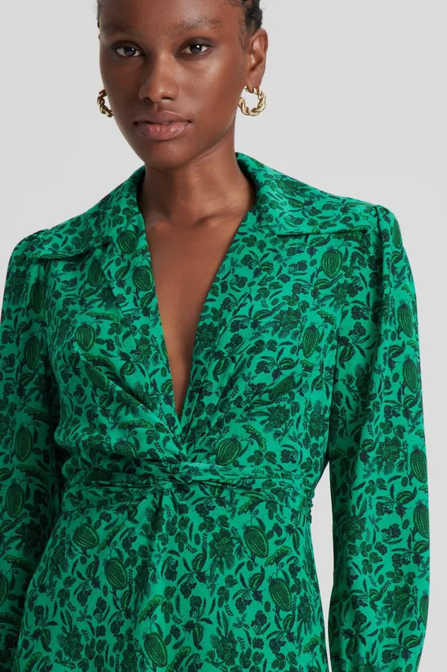Dresses Women Scanlan Theodore SILK BOTANICAL DRESS Verde Dresses Women Scanlan Theodore SILK BOTANICAL DRESS Verde