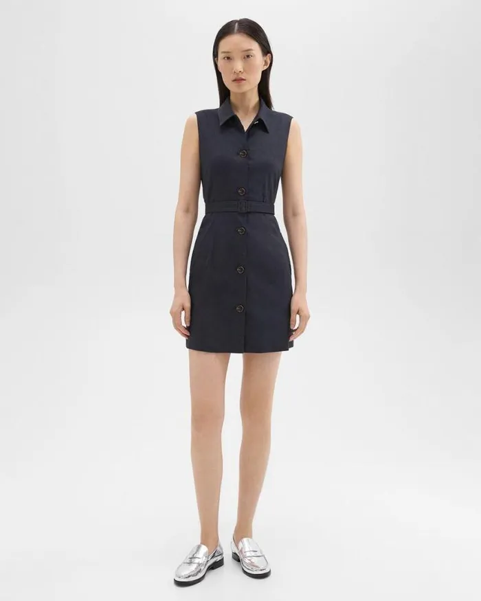 Dresses Women Theory Belted Military Dress In Stretch Linen Concord