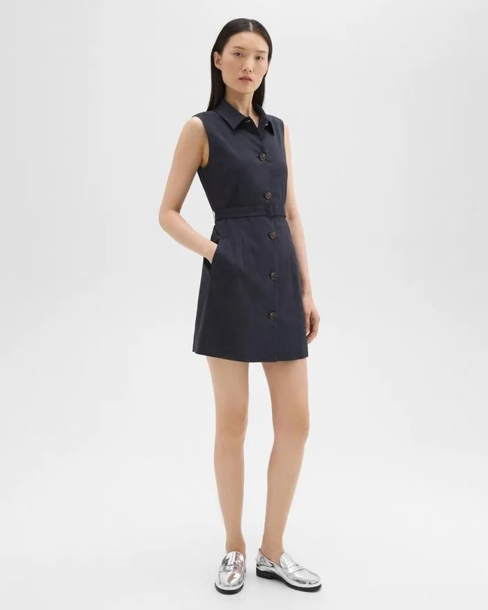 Dresses Women Theory Belted Military Dress In Stretch Linen Concord