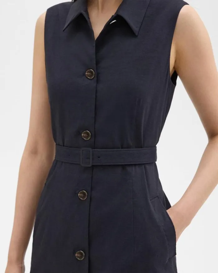 Dresses Women Theory Belted Military Dress In Stretch Linen Concord