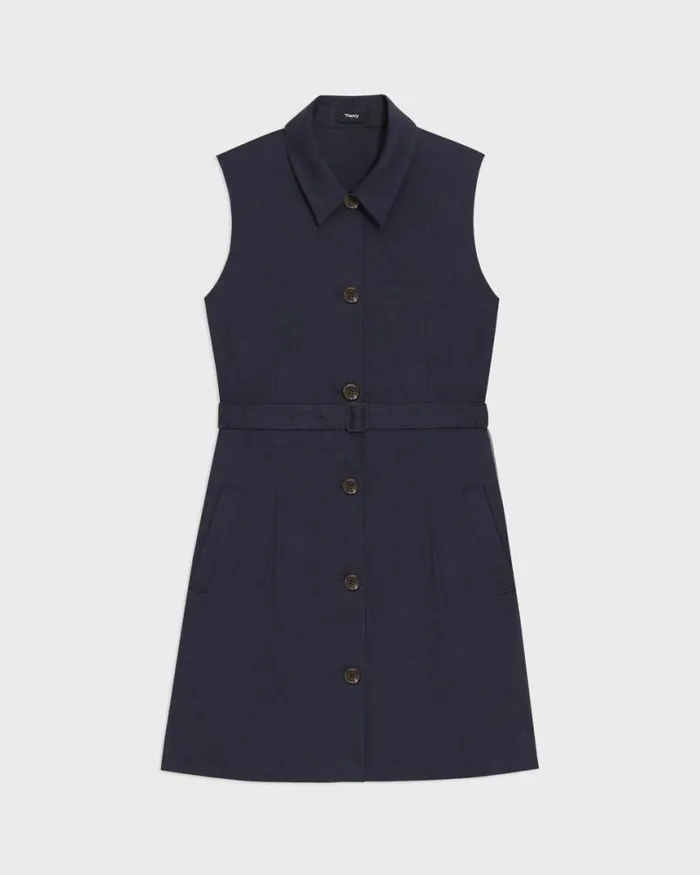 Dresses Women Theory Belted Military Dress In Stretch Linen Concord