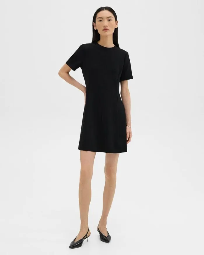 Dresses Women Theory Flared ShortSleeve Dress In Admiral Crepe Black