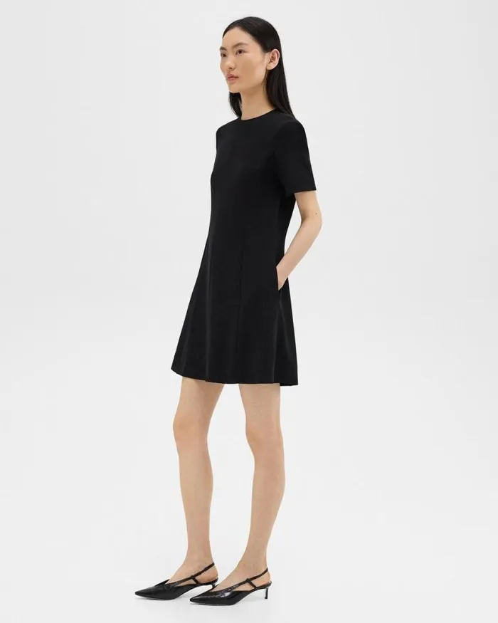 Dresses Women Theory Flared ShortSleeve Dress In Admiral Crepe Black