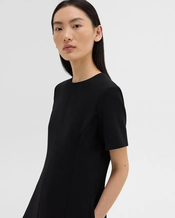 Dresses Women Theory Flared ShortSleeve Dress In Admiral Crepe Black