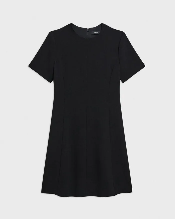 Dresses Women Theory Flared ShortSleeve Dress In Admiral Crepe Black