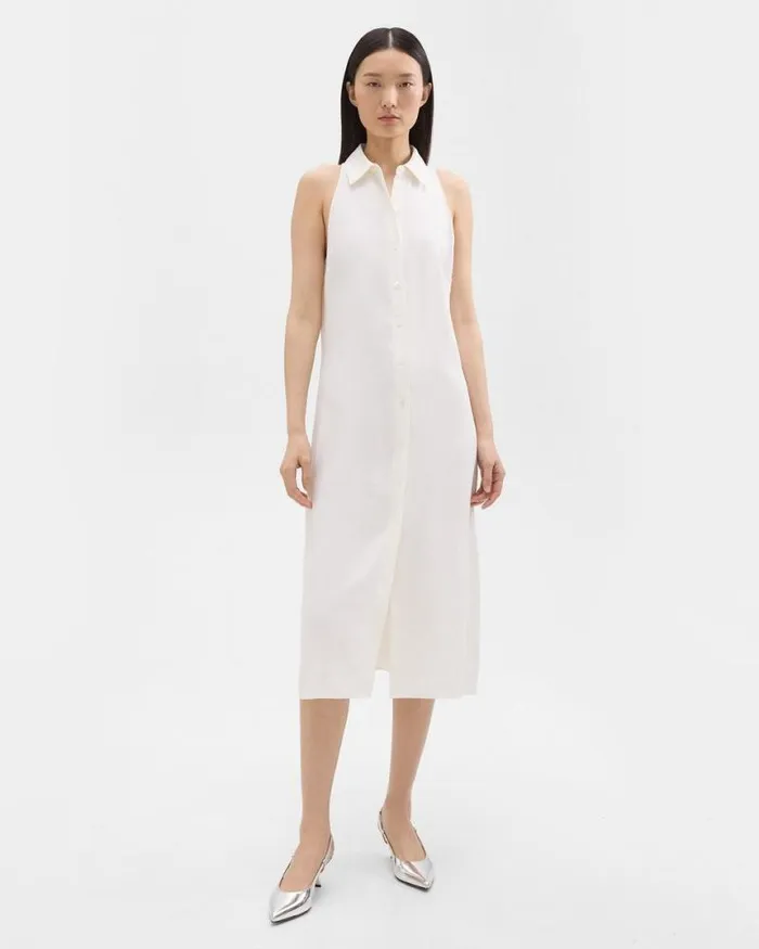 Dresses Women Theory Halter Neck Shirt Dress In LinenViscose Ivory