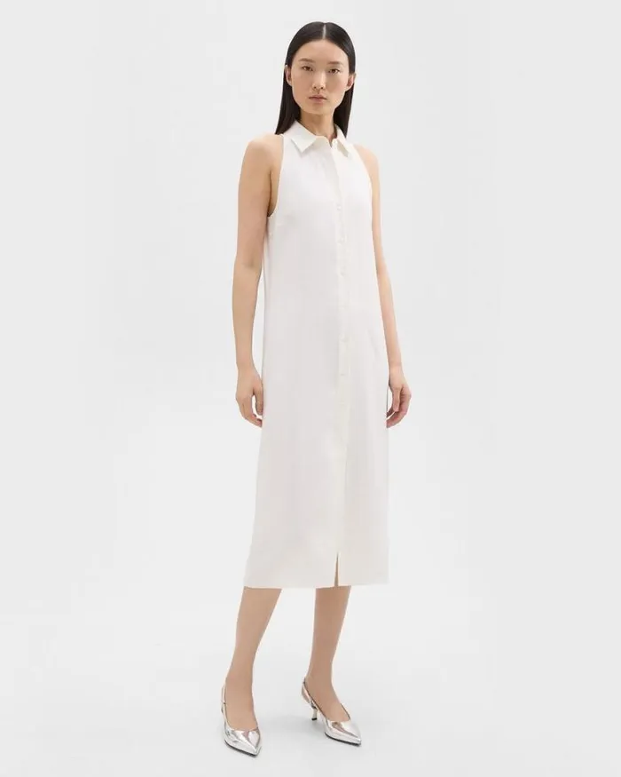 Dresses Women Theory Halter Neck Shirt Dress In LinenViscose Ivory Dresses Women Theory Halter Neck Shirt Dress In LinenViscose Ivory