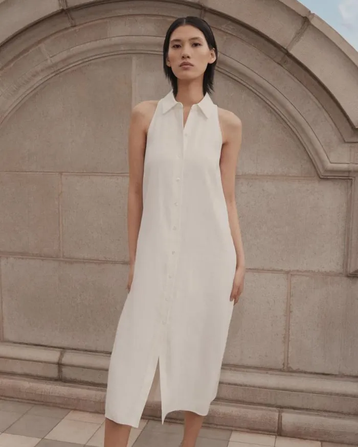 Dresses Women Theory Halter Neck Shirt Dress In LinenViscose Ivory Dresses Women Theory Halter Neck Shirt Dress In LinenViscose Ivory