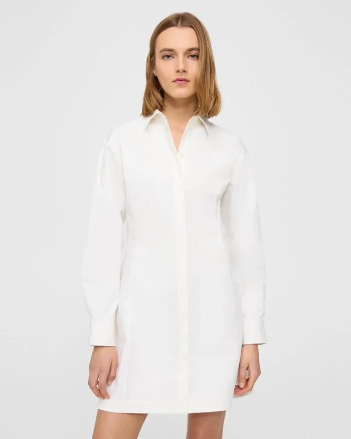 Dresses Women Theory Mini Shirt Dress In Stretch Cotton White