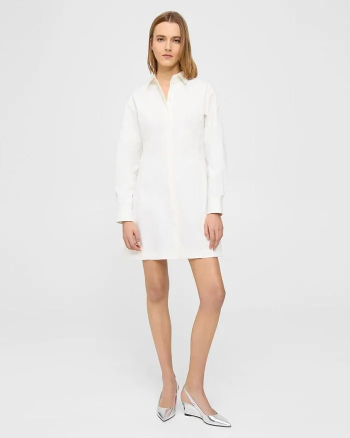 Dresses Women Theory Mini Shirt Dress In Stretch Cotton White