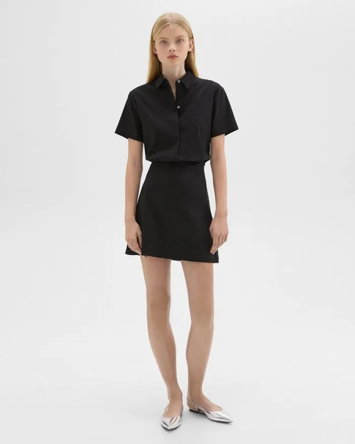 Dresses Women Theory ShortSleeve ALine Dress In Good Linen Black
