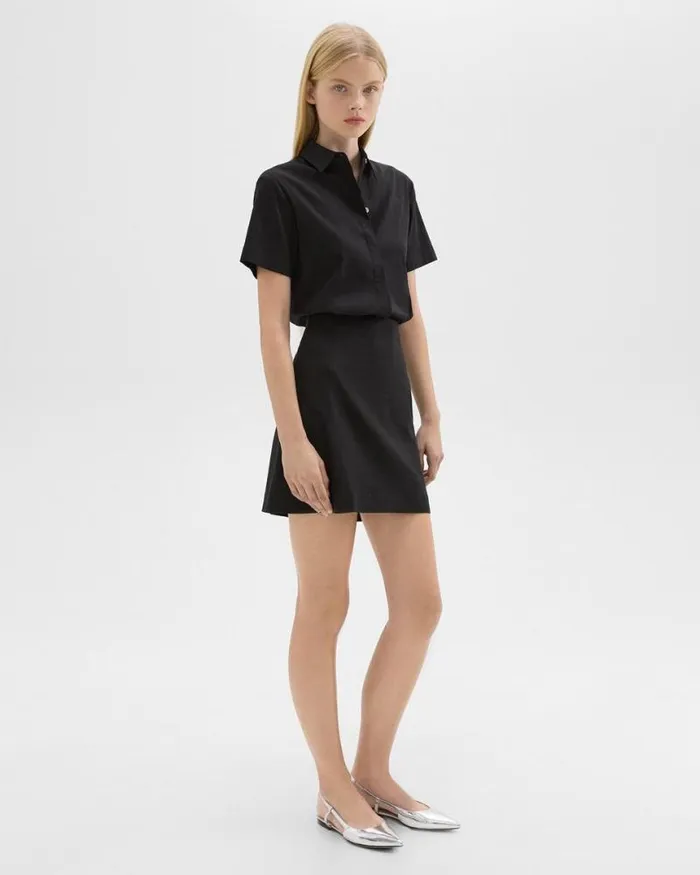 Dresses Women Theory ShortSleeve ALine Dress In Good Linen Black