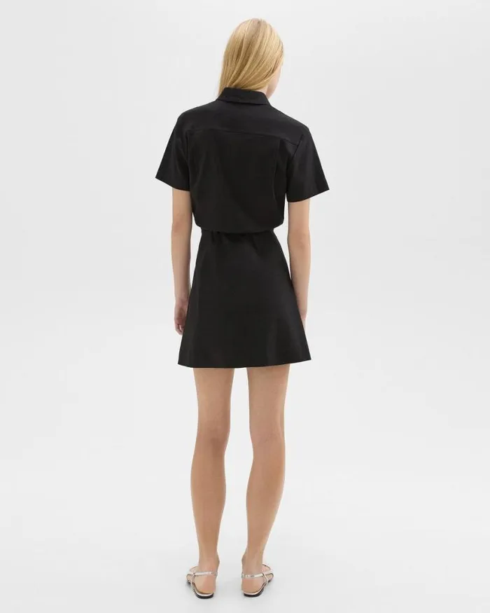 Dresses Women Theory ShortSleeve ALine Dress In Good Linen Black