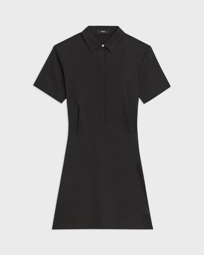 Dresses Women Theory ShortSleeve ALine Dress In Good Linen Black