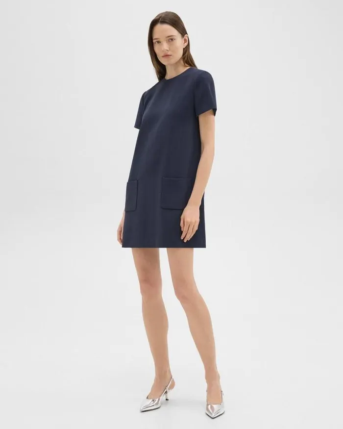 Dresses Women Theory ShortSleeve Mini Dress In Striped Admiral Crepe Nocturne Navy
