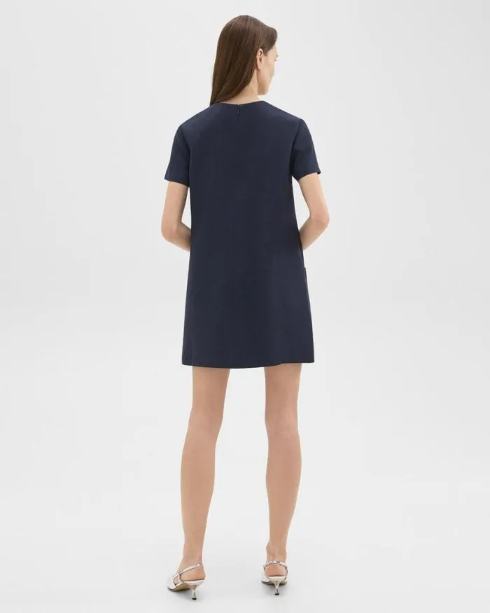 Dresses Women Theory ShortSleeve Mini Dress In Striped Admiral Crepe Nocturne Navy