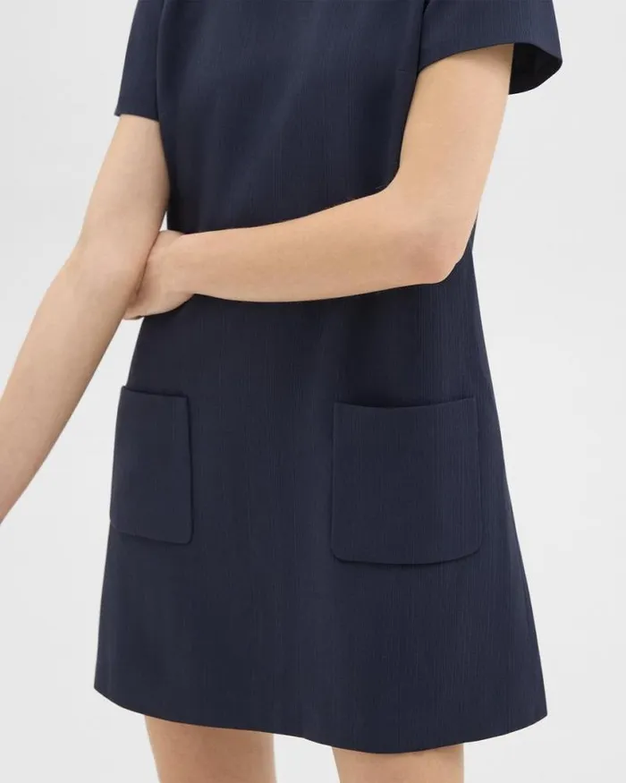 Dresses Women Theory ShortSleeve Mini Dress In Striped Admiral Crepe Nocturne Navy