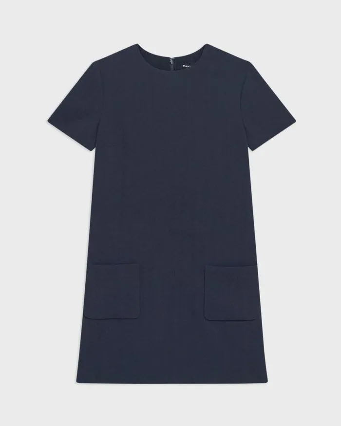 Dresses Women Theory ShortSleeve Mini Dress In Striped Admiral Crepe Nocturne Navy
