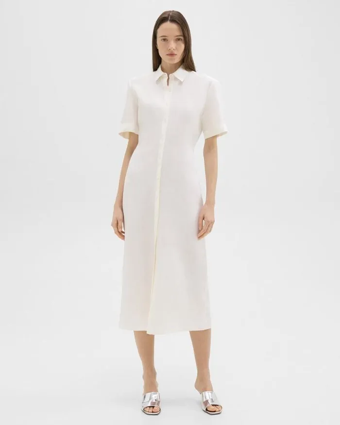 Dresses Women Theory ShortSleeve Shirt Dress In Galena Linen White