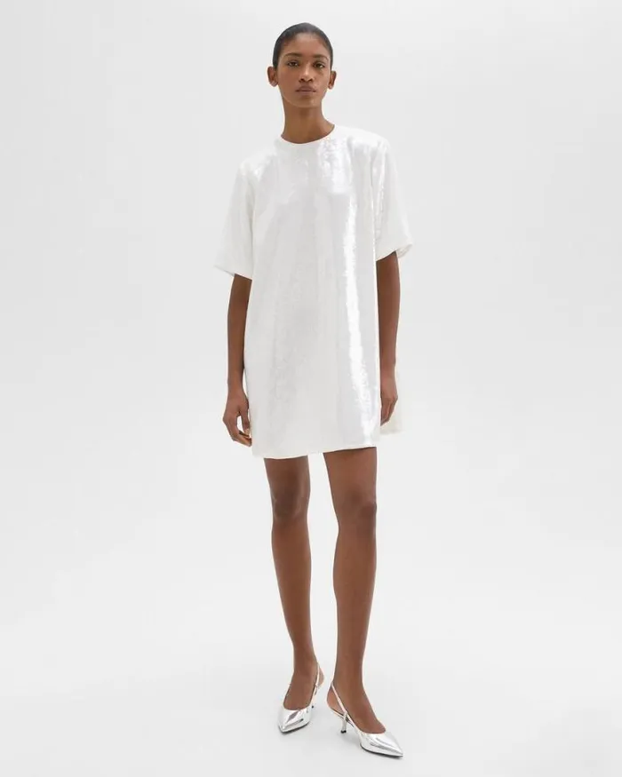 Dresses Women Theory TShirt Dress In Recycled Sequins White