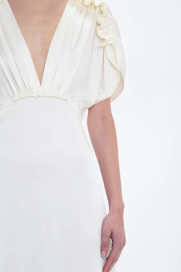 Dresses Women Victoria Beckham Exclusive VNeck Ruffle Midi Dress In Ivory