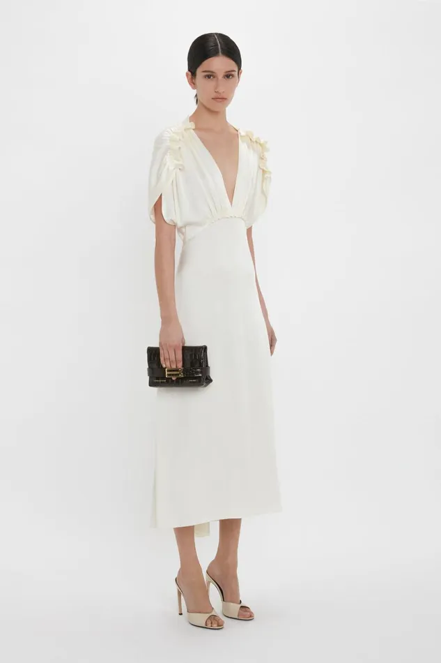 Dresses Women Victoria Beckham Exclusive VNeck Ruffle Midi Dress In Ivory
