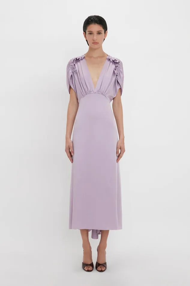 Dresses Women Victoria Beckham VNeck Ruffle Midi Dress In Petunia