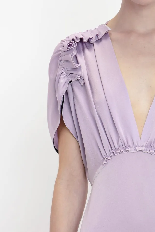 Dresses Women Victoria Beckham VNeck Ruffle Midi Dress In Petunia Dresses Women Victoria Beckham VNeck Ruffle Midi Dress In Petunia