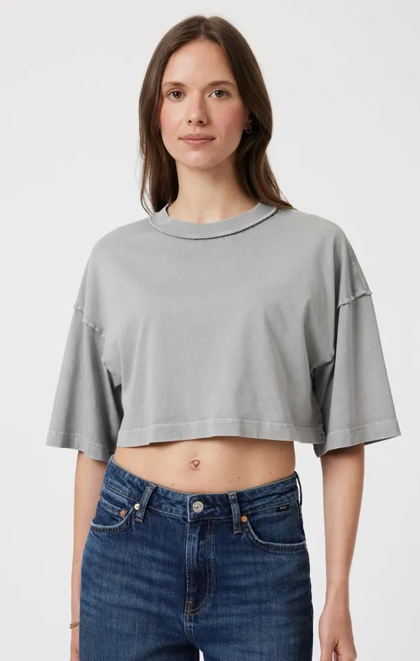 Drop Shoulder Cropped TShirt In Monument Women Mavi Jeans Tops and TShirts