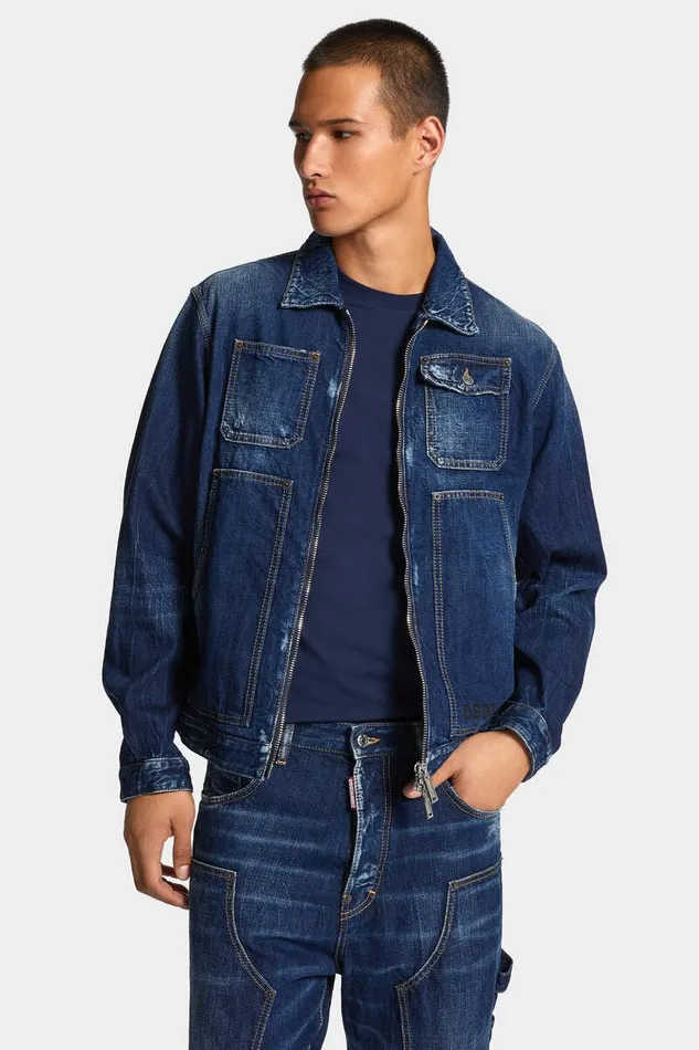 Dsquared2 Coats and Outerwear Dark Semplice Carpenter Jean Jacket Navy 8211 Men