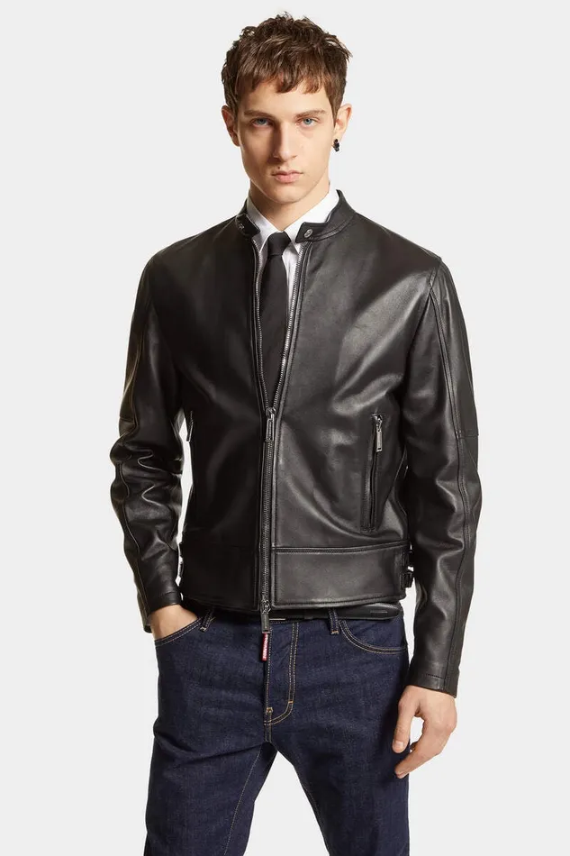 Dsquared2 Coats and Outerwear Leather Biker Bomber Black 8211 Men