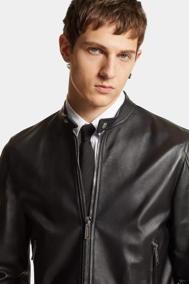 Dsquared2 Coats and Outerwear Leather Biker Bomber Black 8211 Men