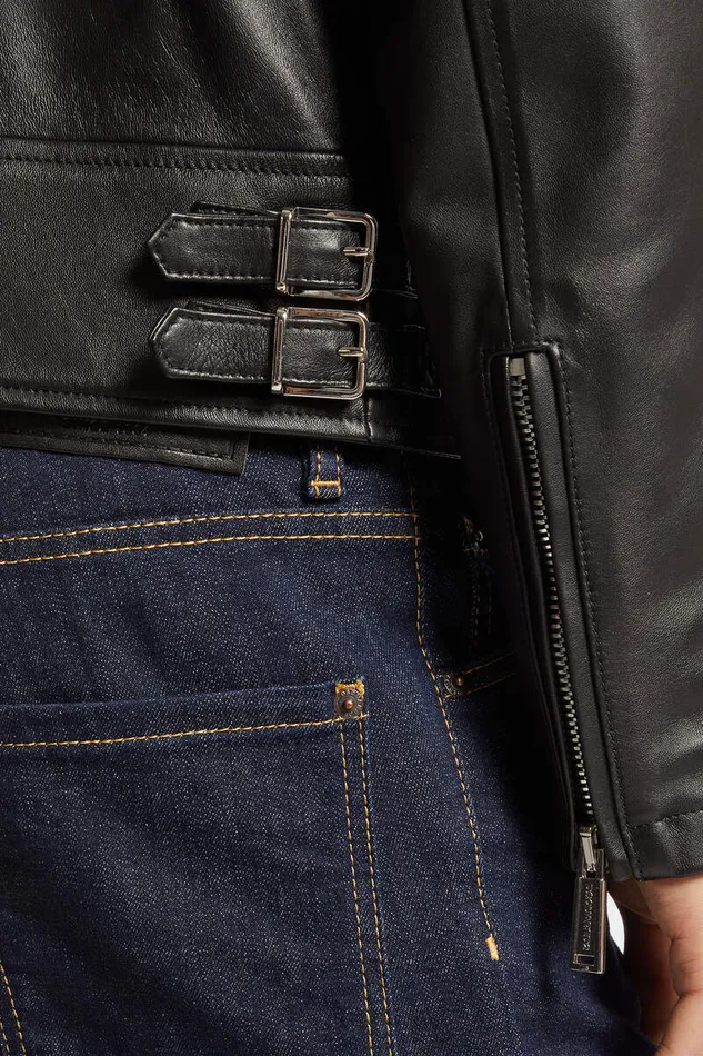 Dsquared2 Coats and Outerwear Leather Biker Bomber Black 8211 Men