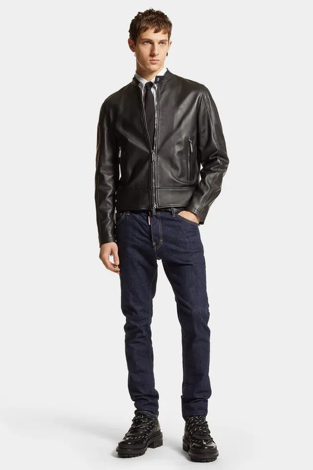 Dsquared2 Coats and Outerwear Leather Biker Bomber Black 8211 Men