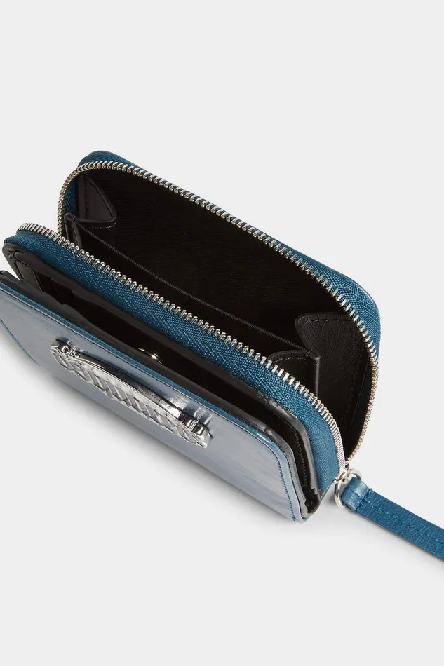 Dsquared2 Small Leather Goods Gothic Leather Zip Wallet Teal 8211 Women