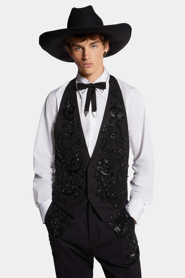 Dsquared2 Suits and Blazer Evening Embroidered Waistcoat Black 8211 Men
