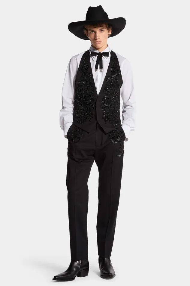 Dsquared2 Suits and Blazer Evening Embroidered Waistcoat Black 8211 Men