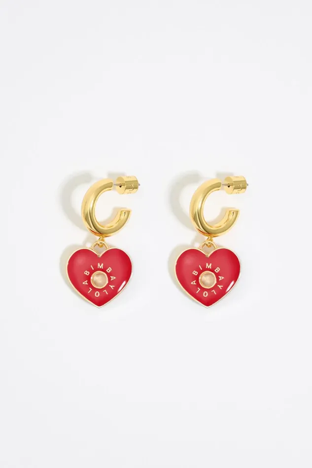 Earrings With Gold Hoops And Red Heart Red Women Bimba Y Lola Jewelry