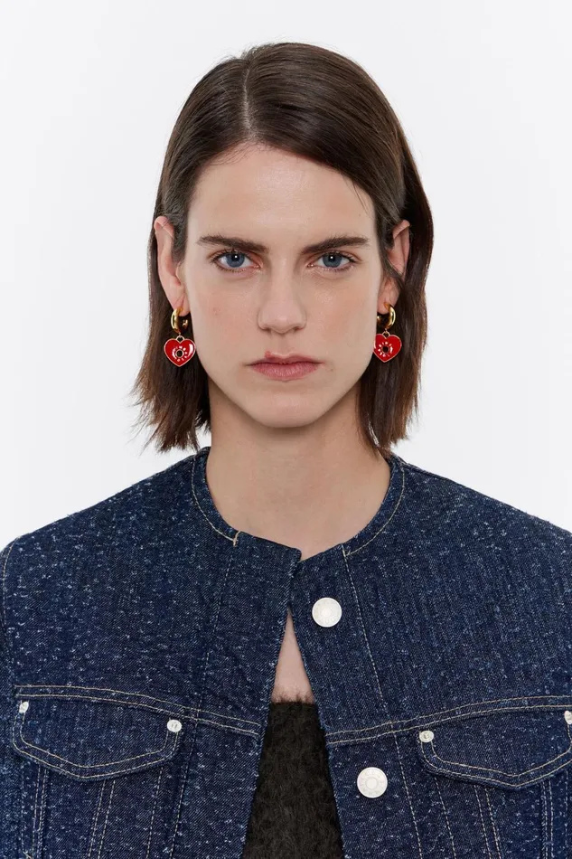 Earrings With Gold Hoops And Red Heart Red Women Bimba Y Lola Jewelry