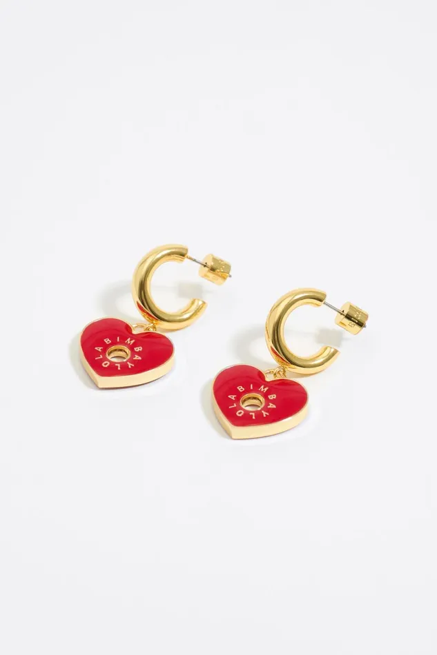 Earrings With Gold Hoops And Red Heart Red Women Bimba Y Lola Jewelry