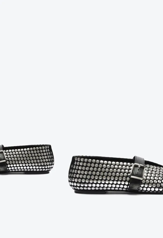 Eiza Studs Ballet Flat Black Women Schutz Shoes Ballerinas