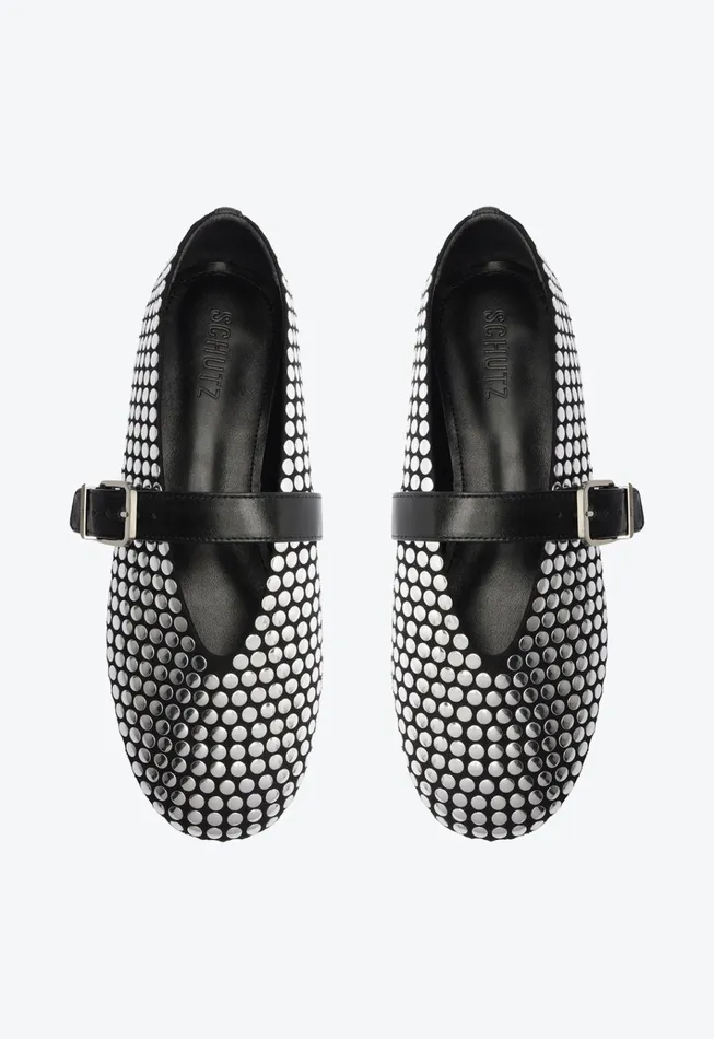 Eiza Studs Ballet Flat Black Women Schutz Shoes Ballerinas