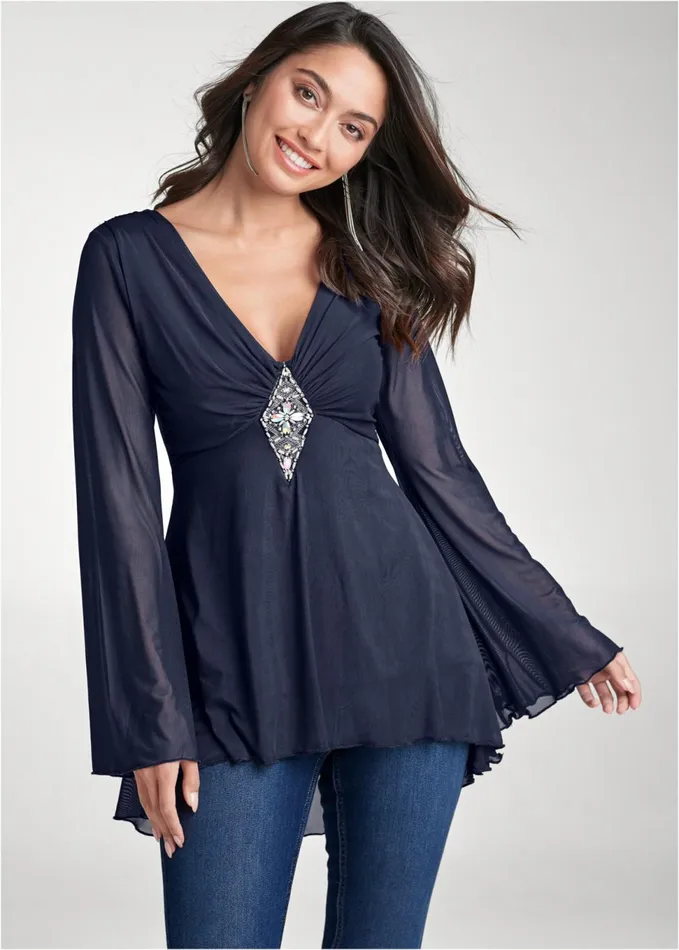EMBELLISHED MESH TOP Navy Women VENUS Night Out Tops