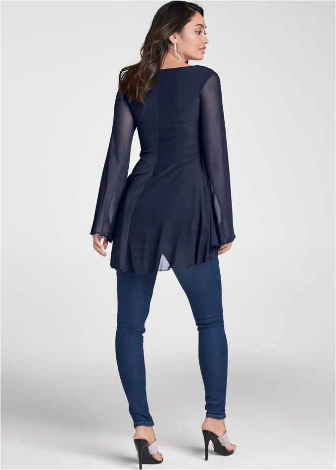 EMBELLISHED MESH TOP Navy Women VENUS Night Out Tops