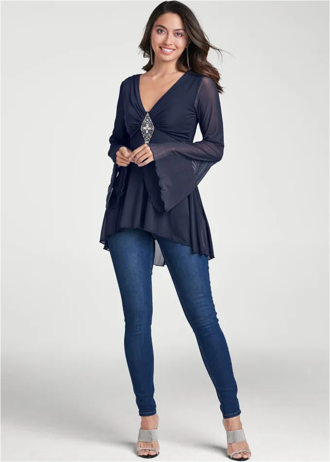 EMBELLISHED MESH TOP Navy Women VENUS Night Out Tops