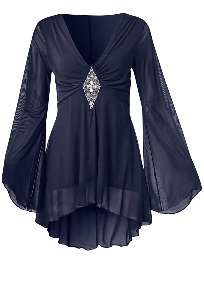 EMBELLISHED MESH TOP Navy Women VENUS Night Out Tops