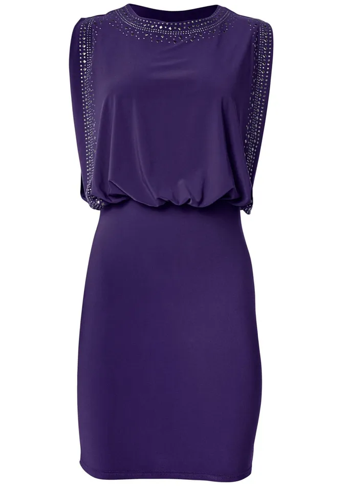 EMBELLISHED MINI DRESS Dark Purple Women VENUS Short Dresses
