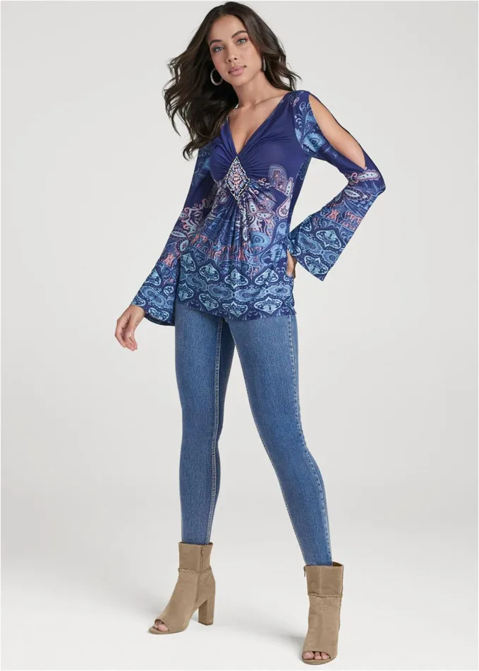 EMBELLISHED PAISLEY TOP Navy Multi Women VENUS Night Out Tops